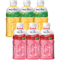 Mogu Mogu Strawberry and Mango Juice 25% with NATA De Coco | Energy Booster Drink | Full of Fruit Fibres | No Added Preservatives and Colours - (Pack of 6, 320ml each)