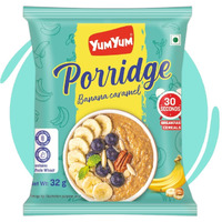 YUM YUM Instant Banana-Caramel Porridge 192g / Rich in Fiber/Fat Free/Breakfast Cereals for Adults & Kids (Pack of 6-32g Each Sachets)
