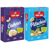 YUM YUM Premium Dry Fruits Combo Pack of 2 | Whole Raw Cashews Nut 100g, Roasted Salted Pistachios Nut 100g | Total 200 g | Healthy Dry Fruits Snacks | Kaju, Pista Dry Combo