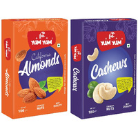 YUM YUM Premium Dry Fruits Combo Pack of 2 | California Almonds 100g, Whole Raw W320 Cashews Nut 100g, | Total 200 g | Healthy Dry Fruits Snacks | Kaju, Badam, Combo