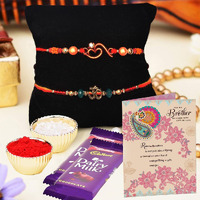 ARCHIES Rakhi For Brother Special Combo Set of 2 Auspicious Om Bhaiya/Bro/Bhai Rakhis with Ganpati Showpiece With RoliChawal 10gm Pack,2 Dairy Milk Chocolate Single-24 gm,Greeting Card(Gift pack of 7)