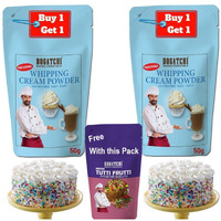 BOGATCHI Whipping cream for cake, Whipping Cream Powder, Premium Whipping cream Powder, Rich Whipping cream, Whipped Cream|FREE One Extra Whipping Cream Powder(50g)+ Tutty Fruity (50g)