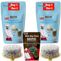 BOGATCHI Whipping cream for cake, Whipping Cream Powder, Premium Whipping cream Powder, Rich Whipping cream, Whipped Cream|FREE One Extra Whipping Cream Powder(50g)+ Colorful Buttons (25g)
