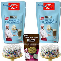 BOGATCHI Whipping cream for cake, Whipping Cream Powder, Premium Whipping cream Powder, Rich Whipping cream, Whipped Cream|FREE One Extra Whipping Cream Powder(50g)+ Golden Balls (10g)