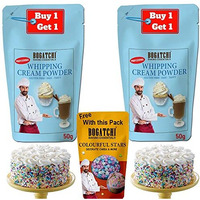 BOGATCHI Whipping cream for cake, Whipping Cream Powder, Premium Whipping cream Powder, Rich Whipping cream, Whipped Cream|FREE One Extra Whipping Cream Powder(50g)+ Colorful Stars (20g)