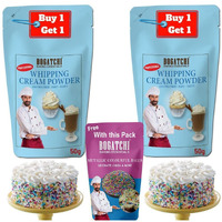 BOGATCHI Whipping cream for cake, Whipping Cream Powder, Premium Whipping cream Powder, Rich Whipping cream, Whipped Cream|FREE One Extra Whipping Cream Powder(50g)+ Colorful Balls (25g)