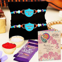 ARCHIES Kids Rakhi For Brother Rakshabandhan Combo Set of 2 Cute Mask Wala Bhaiya/Bro/Bhai Rakhis with Greeting Card, 2 Dairy Milk Chocolates 24 gms, Roli Chawal 10 gms Pack (Gift pack of 6)