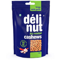 Delinut Dry Roasted Cashews | Plain and Flavoured Cashews (Chilli and Garlic, 80 gm)