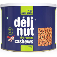 Delinut Dry Roasted Cashews | Plain and Flavoured Cashews (Chilli and Garlic, 900 gm)