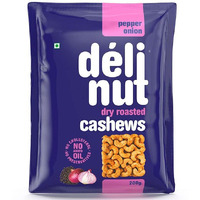 Delinut Dry Roasted Cashews | Plain and Flavoured Cashews (Pepper and Onion, 200 gm)