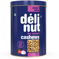 Delinut Dry Roasted Cashews | Plain and Flavoured Cashews (Pepper and Onion, 150 gm)