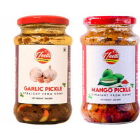 Veetil Mango Pickle + Garlic Pickle Combo Pack - Homemade Lasoon + Aam Ka Aachar 350g (2 bottles)