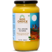 God Choice Organic Farms  Pure Full Moon A2 Desi Ghee 1 L | Cultured Desi Cow Ghee from Bilona Method | Curd Churned Organic Cow Ghee (Glass Jar)