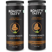 Roasty Tasty Premium Olive & Herbs Flavour Roasted Peanuts | Healthy Snacks | Rich in Protein & Fibre | Roasted, Not Fried Snacks | Healthy Food | Gluten Free, Zero Cholesterol | Namkeen Peanuts | Crunchy Masala Peanuts | Pack of 2 (150g each)
