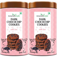 NourishVitals Dark Chocochip Chocolate Cookies, Heavenly Bites, Source of Protein, Crunchy Delights, Genius Snack, 120g x Pack Of 2