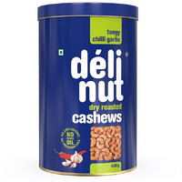 Delinut Dry Roasted Cashews | Plain and Flavoured Cashews (Chilli and Garlic, 400 gm)