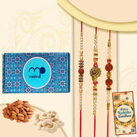 Maalpani Rakhi Gift - 3 Fancy Pearl and Rudraksh Rakhi | Dry Fruits Box Hamper | Rakhi Dry Fruit Gift Combo for Brother