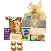 NUTRI MIRACLE New Year Dry Fruits Gift Basket for Family and Friends | Corporate Christmas Gift of Nuts and Chocoltes with Diyas