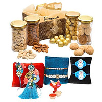NUTRI MIRACLE Nuts,Chocolate Hampers & Gourmet Gifts Basket with Rakha Krishana Bhaiya Bhabhi Pair,Doremon,Stone Rakhi N Tilak Kit For Raksha Bandhan