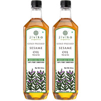 Jivika Cold Pressed Sesame Oil 1 Litre (Pack of 2) | Unrefined | Kolhu/Kacchi Ghani/Chekku | Natural | Chemical-Free | Cold Pressed Sesame Oil for Cooking | A1 Grade Sesame Seeds | Rich Aroma & Flavour