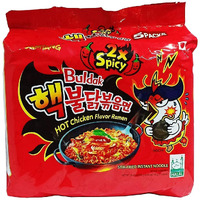 Samyang 2X Spicy Hot Chicken Flavor Ramen Fire Chicken (Buldak) Double Spicy, 5 X 140 g