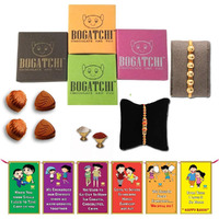 BOGATCHI Rakhi for Brother with Chocolates -Set of 2 Goldplated Designed Rakhi for Brother + Free 4 Piece Chocolate + Free roli chawal+ Bro sis Greeting Card