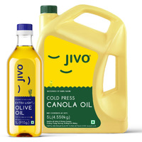 Jivo Canola Cold Press Edible Oil 5 Litre with Jivo Extra Light Olive Oil 1 Litre | Healthy Cooking Oil for Daily Use | Ideal for Roasting, Frying, Baking All Types of Cuisines | Pack of 6 Litres