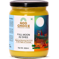 God Choice Organic Farms  Pure Full Moon A2 Desi Ghee 500 ML | Cultured Desi Cow Ghee from Bilona Method | Curd Churned Organic Cow Ghee (Glass Jar)