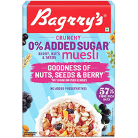 Bagrrys 0% Added Sugar Muesli  Berry, Nuts & Seeds 500g | Whole Grain Breakfast Cereal | Helps Manage Weight |0% Added Sugar| No Sugar infused berries| No Added Preservatives