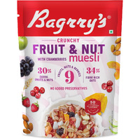 Bagrrys Crunchy Muesli With 30% Fruit & Nut Cranberries 375gm Pouch |34% Fibre Rich Oats|No Sugar infused Fruits|Real Fruits|Breakfast Cereal|Protein Rich|Cranberry Muesli