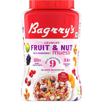 Bagrrys Crunchy Muesli With 30% Fruit & Nut Cranberries 1kg Jar|34% Fibre Rich Oats|No Sugar Infused Fruits|Real Fruits|Breakfast Cereal|Protein Rich|Cranberry Muesli