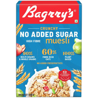 Bagrrys Crunchy Muesli No Added Sugar 0% 500g Box|90% Multi Grains|60% Fibre Rich Oats with Bran|Whole Grain Breakfast Cereal|Helps Manage Weight|0% Added Sugar|Vegan and Plant Based Muesli