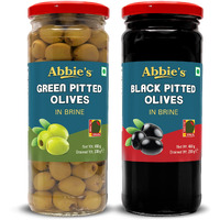 Abbies Black Pitted Olives + Green Pitted Olives 450g, Pack of 1 each