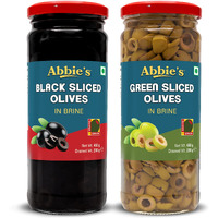 Abbies Black Sliced Olives (450 g) + Green Sliced Olives (450 g), Pack of 1 Each, for Authentic Taste in Cooking, Snacking, Pizzas toppings or Italian Pastas Ingredient