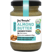 Jus Amazin Creamy Almond Butter - Unsweetened (125 g) | 25% Protein | Only Pure Whole Almonds | Zero Additives / Chemicals | Vegan Butter | Plant Based, Dairy Free, Keto | Clean Nutrition, 0% Chemicals