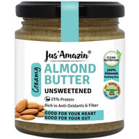 Jus Amazin Creamy Almond Butter - Unsweetened (200 g) | 25% Protein | Only Pure Whole Almonds | Zero Additives / Chemicals | Vegan Butter | Plant Based, Dairy Free, Keto | Clean Nutrition, 0% Chemicals
