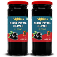 Abbies Black Pitted Olives, 450g Each (450 g x 2), Pack of 2 with Zero Fat | Best for Authentic Taste in Cooking, Snacking, Pizzas Toppings, Italian Cuisine Ingredient and More |