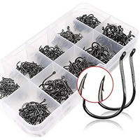 Proberos 500pcs High Carbon Steel Fishing Hooks with Plastic Box, 10 Sizes Fish Hook with Barbs for Freshwater/Seawater, 3# - 12#(50pcs/ Size)