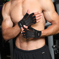 Xfinity Fitness Mens Gym Gloves with 12 Inch Wrist Support and Anti Slip Grip (One Size, Black-Orange)