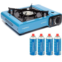 CAMPINGAZ Alloy Steel Camp Bistro 2 Camping Stove with Cp250 Portable Gas Cartridge - Pack of 4 (Blue, 33 X 28 X 9 Cm)