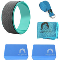 Bodylastics Yoga Wheel with 2 High Density EVA Foam Blocks, 6ft Stretching Strap with D-Ring & Cooling Towel for Women and Men Multicolour