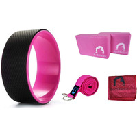 Bodylastics Yoga Wheel with 2 High Density EVA Foam Blocks, 6ft Stretching Strap with D-Ring & Cooling Towel for Women and Men Multicolour