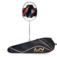 Li-ning Air-Force 77 G3 Carbon Fibre Strung Badminton Racket with Full Cover (77g, White/Silver/Blue)