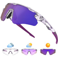 VICTGOAL Cycling Glasses Photochromic Sports Sunglasses for Men Women, Bicycle Glasses with UV Protection, MTB Bike Glasses Goggles for Cycling Cricket Running (PurpleTR)