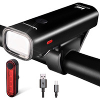 VICTGOAL USB Rechargeable Bicycle Light Set 400 Lumen Super Bright Headlight Front Lights and Back Rear LED 4 Light Mode Road Cycling Safety Flashlight Runtime 4+ Hours (Black)