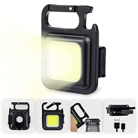 VELOMAX Keychain LED Light 4 Hours Battery Life with Bottle Opener, Magnetic Base and Folding Bracket Mini COB 800 Lumens Rechargeable Emergency Light, Square with 4 Modes