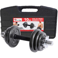 PowerMax Fitness Adjustable Coated Iron Dumbbell and Anti-Slip Rod Set with Carry Case For Home Workout , Black