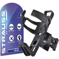 Strauss Bicycle Bottle Holder and No Tools Needed | Portable Carrier Bracket Stand for Cycle Accessories | Expandable & Adjustable Bottle Cage with Upgraded Clamp, (Black)