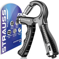 Strauss Adjustable Hand Grip with Counter | Adjustable Resistance (10KG - 60KG) | Hand Gripper for Home & Gym Workouts | Ideal for Forearm Hand Exercises & Strength Building for Men & Women,(Black)