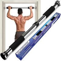 Strauss Chin Up Door Bar | Pull Up Bars For Home Workout with Palm Pad and Anti-skid Grip | Door Way Adjustable Length Hanging Rod | Hanging Bar for Pull-ups,Push ups & Chin ups,(Silver)
